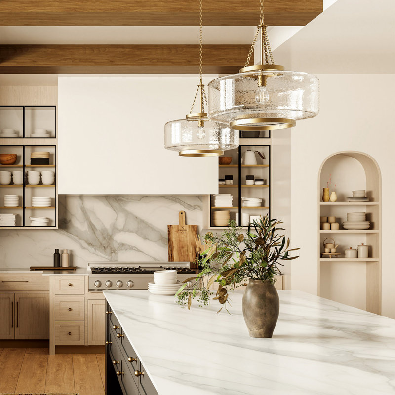 Luminaire suspendu cloche en laiton vieilli l 19,75 po x H 20,25 po avec verre martelé organique