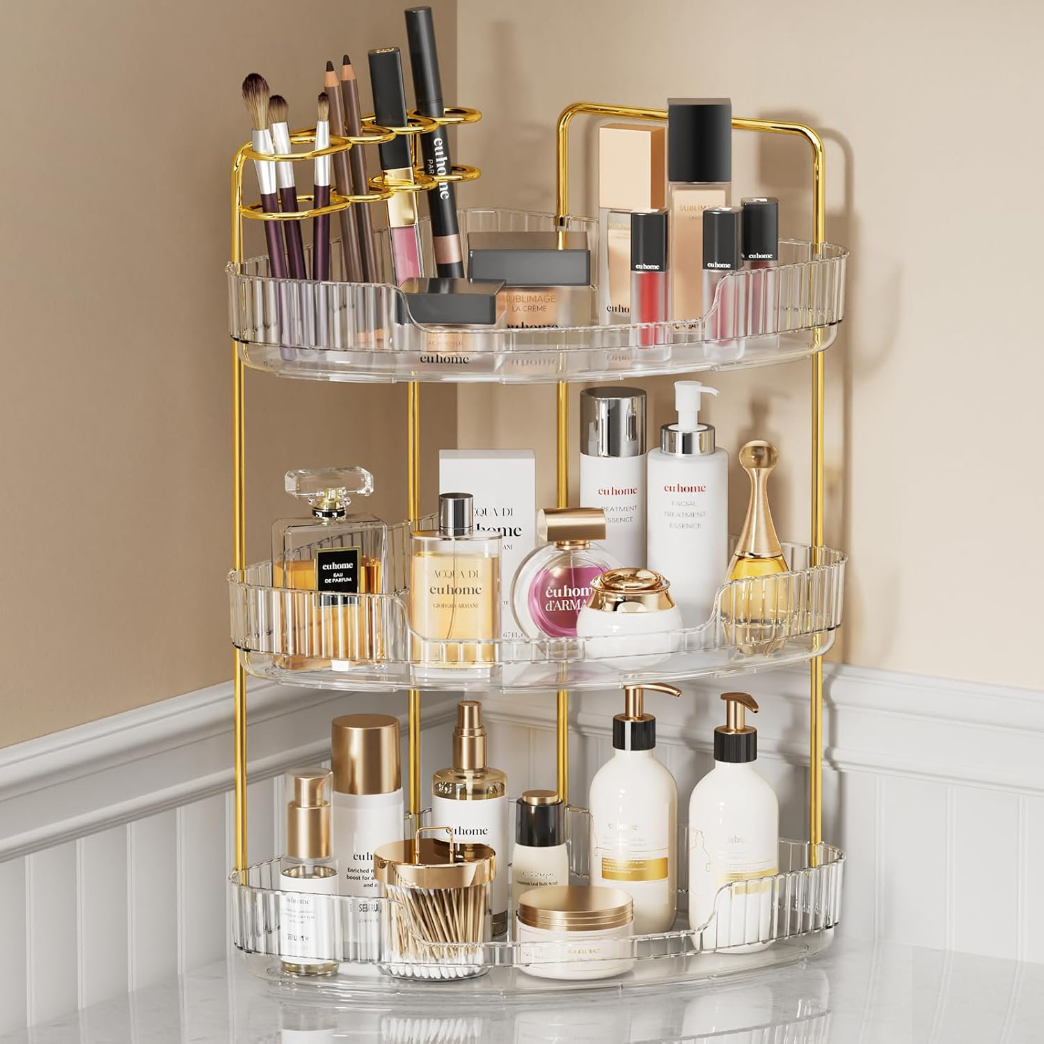 Everly Quinn 3-Tier Corner Bathroom Counter Organizer Makeup Cosmetic ...
