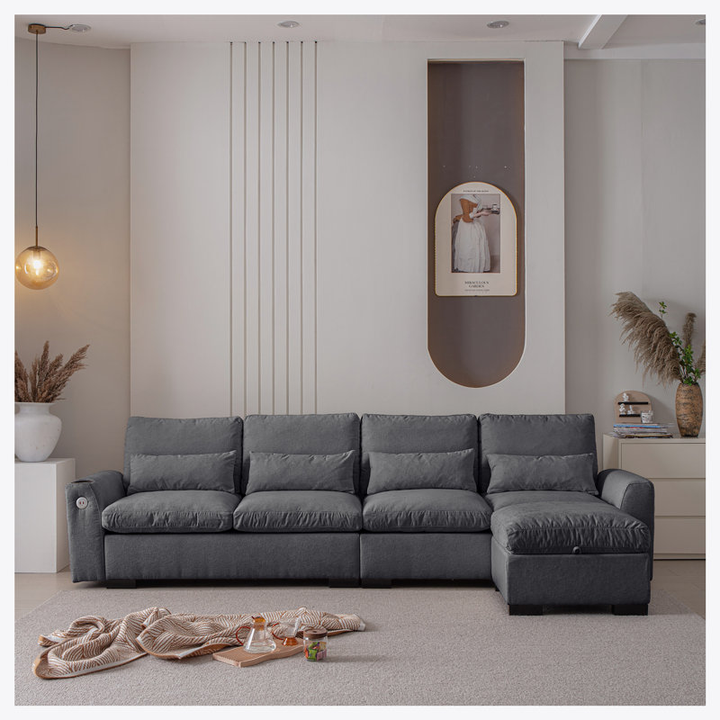 Repose-pieds de canapé modulaire en L 114,5 po, Chenille grise foncée
