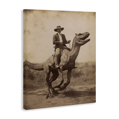 «Wild West Man Riding Dinosaur», art mural par lettré et doublé
