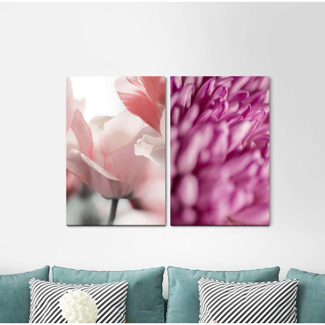 2-tlg. Leinwandbilder-Set - Fotografie „Tulips Flowers White Pink Feminine”