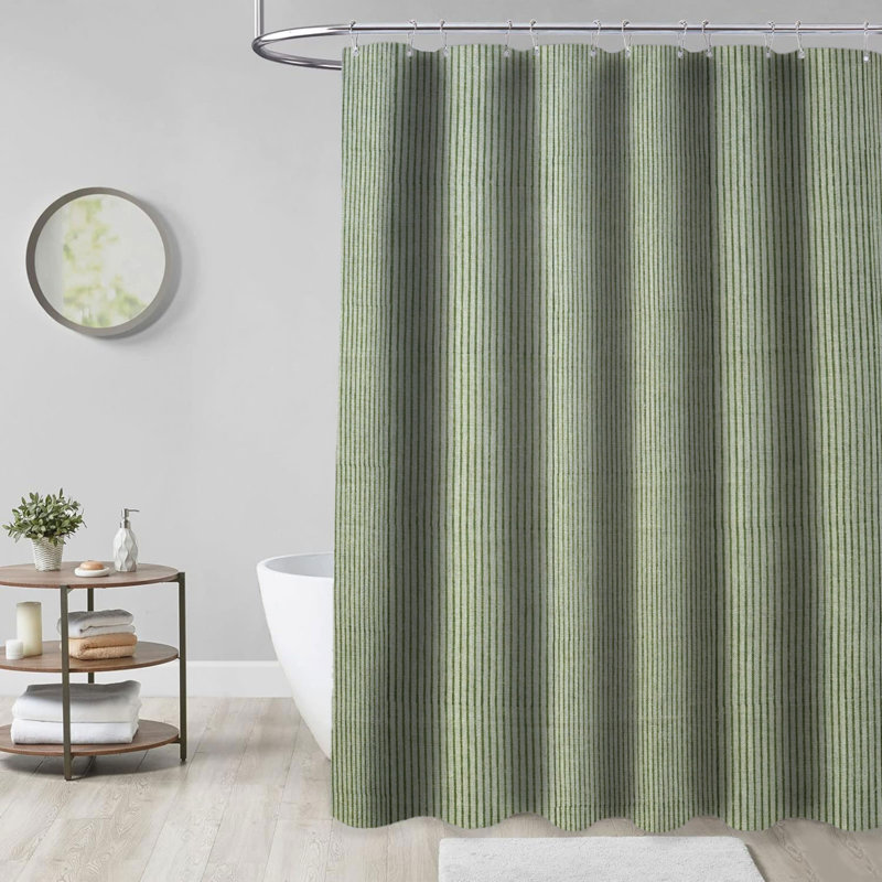 Rideau de douche imprimé à la main par - Boho Bathroom Style, Lehriya, vert, H 63 po x l 54 po
