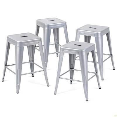Tabouret à hauteur de comptoir 24 po, tabourets de bar en métal sans dossier, ensemble de 4, non empilable, amovible et facile à assembler