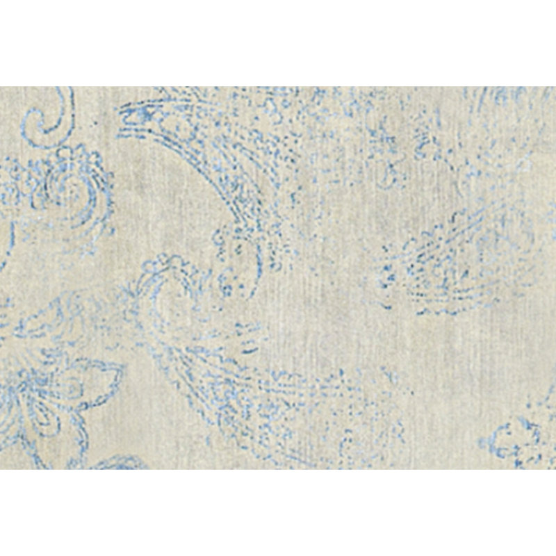 Tapis argent et bleu noué à la main de haute qualité