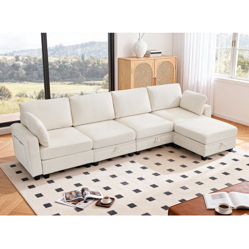 130" Modular Sectional Sofa With Storage, Oversized L Shape Convertible Cloud Sofa Sectional Couches For Living Room Comfy Chenille Deep Seat Couch With Chaise