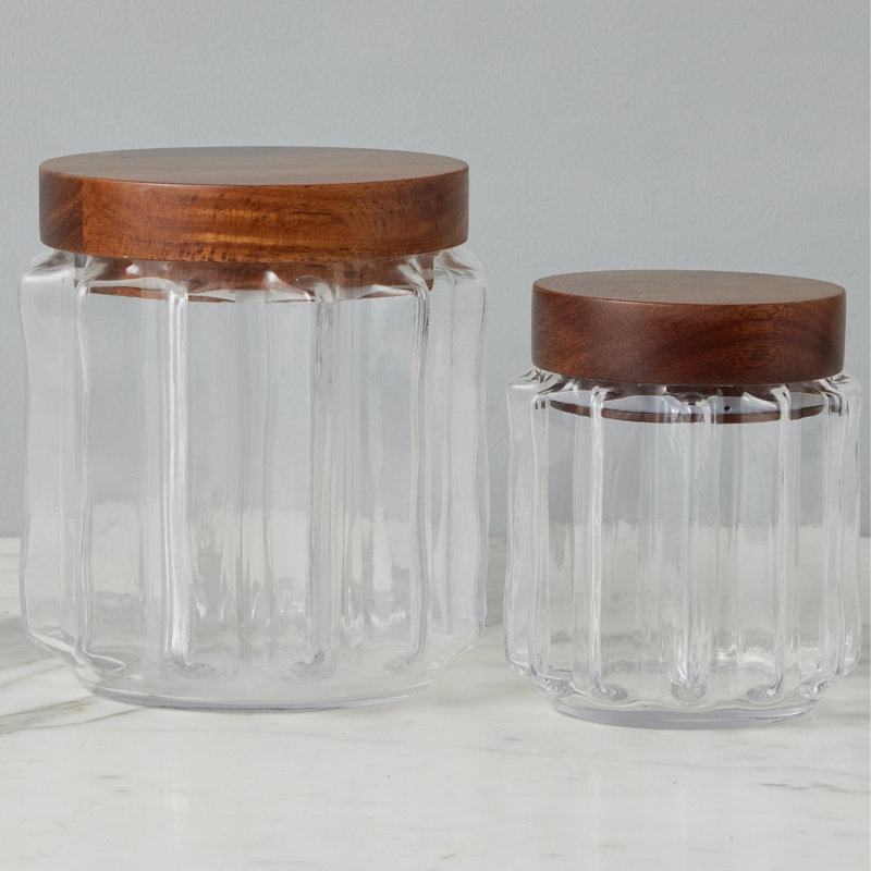 Fluted Glass Canister, Wood Lid, Small