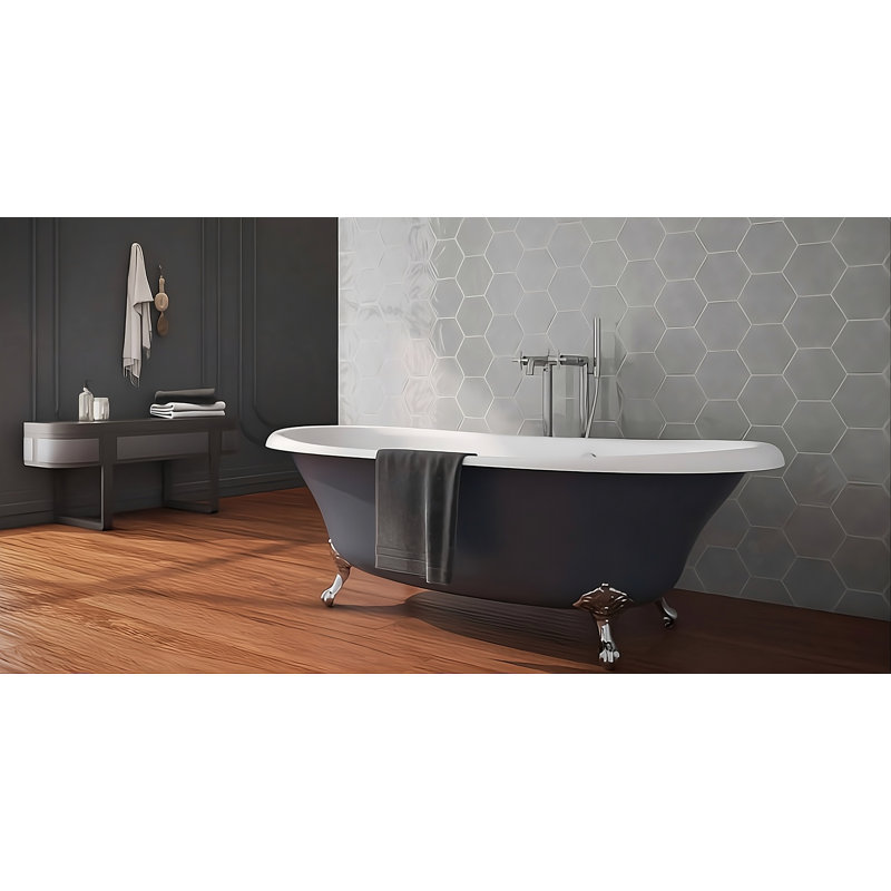 Maiolica Hexagon 7" x 8" Polished Flat Ceramic Tile (37 pieces/box), Tender Gray 