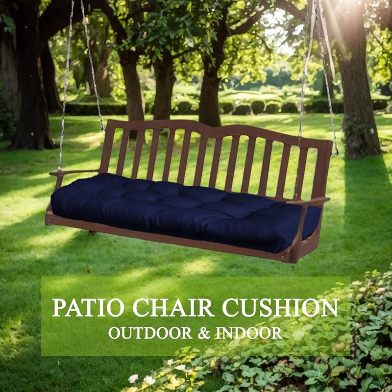 Outdoor Tufted Bench Cushion, Water-repellent, Thick Seat Pad With Ties