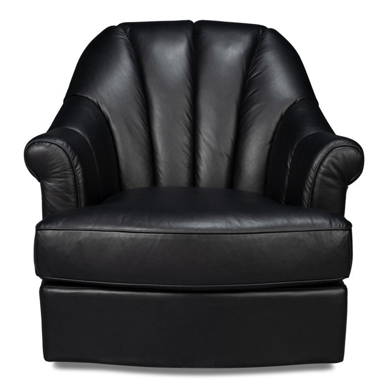 Scoth Swivel Armchair, Black Genuine Leather