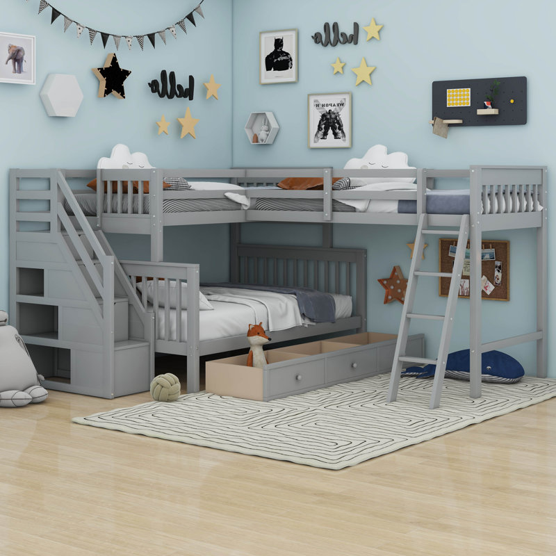 Lit superposé simple au dessus d'un lit double Clontarf Kids, gris