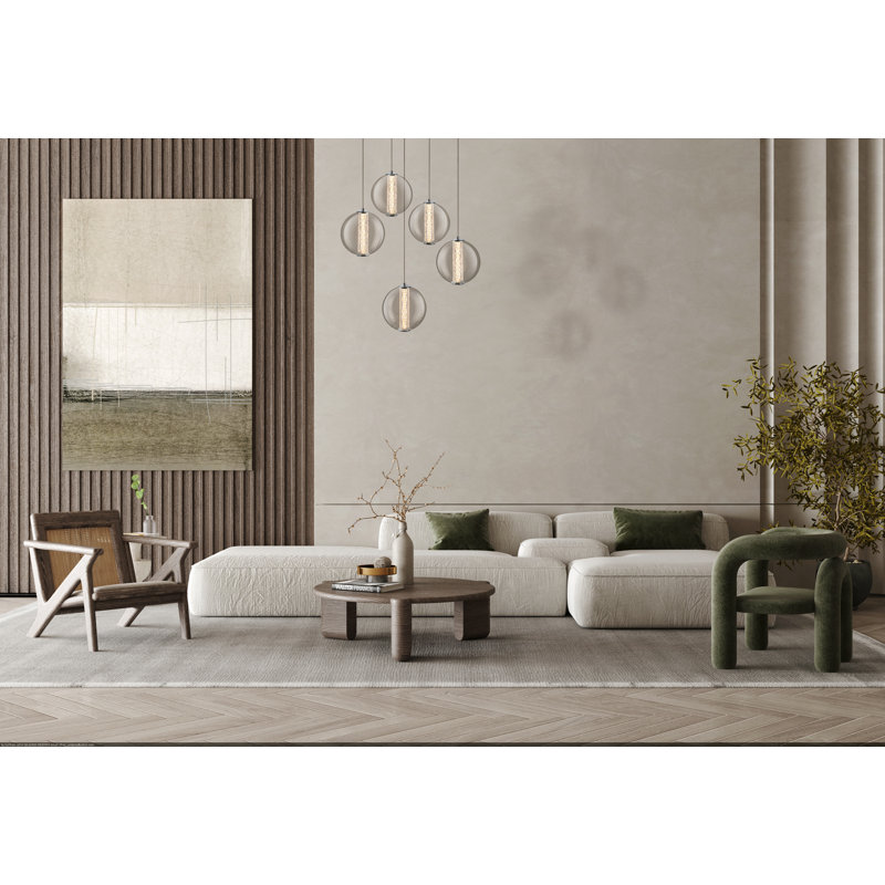 Luminaire suspendu 5 lumières Atomo, Clair, Chrome