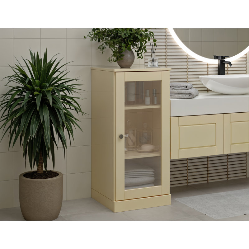 100% Solid Wood 16.5" Bathroom Cabinet with Clear Glass Door and Adjustable Shelves, Yellow