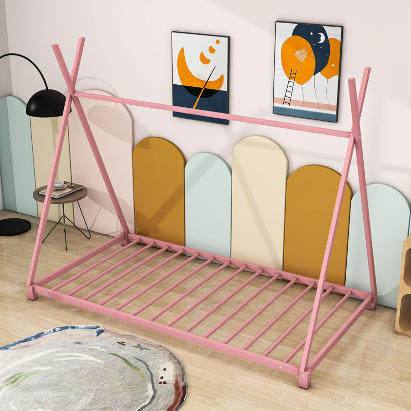 Aaliyaha Twin Size Metal Platform Bed with Triangle Structure and Slats