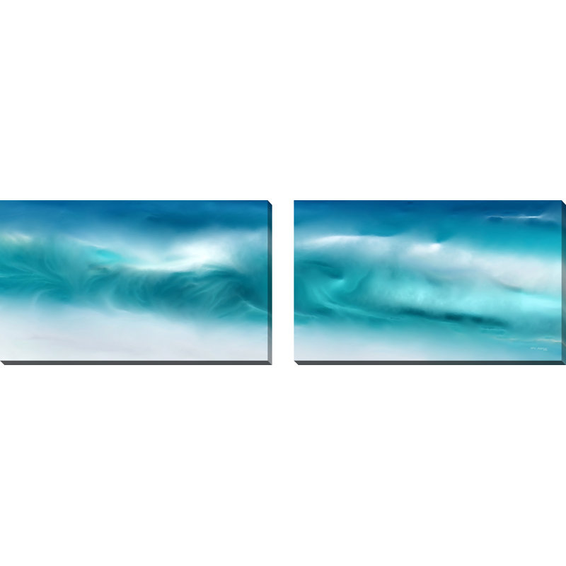 «Blue Ocean Waves on the Beach», ensemble de 2 reproductions d'art graphique sur toile, H 24 po x l 80 po x P 1,5 po