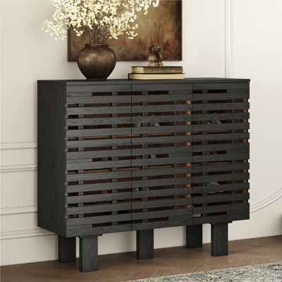 Armoire de rangement à chaussures pour 25 paires avec portes à lattes et tablettes réglables HERNEST, chêne noir