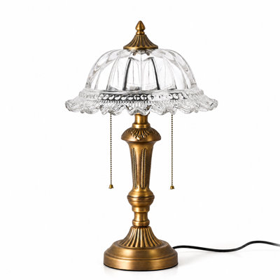 19.69-inch Large Vintage Glass Table Lamp with Antique Bronze Base 