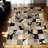 Beige, Black And Gold Leaf Cowhide Patchwork Rug-773437129