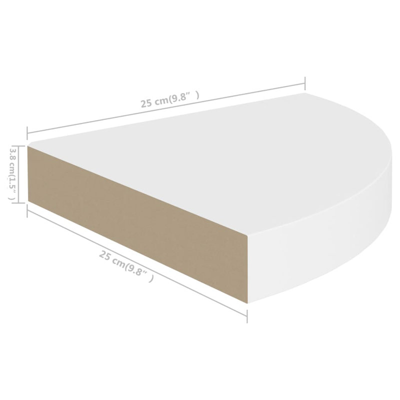 Tablette de coin murale Tablette de coin flottante, H 1,5 po x l 9,8 po x P 9,8 po, Blanc