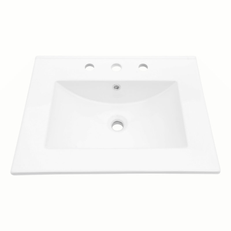 Plateau de meuble-lavabo simple blanc 24 po x 18 po avec 3 trous de robinet et trop-plein (lavabo seulement)