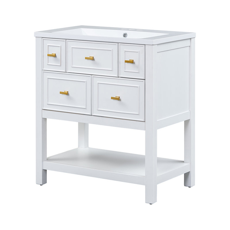 Ensemble de meuble-lavabo simple avec 5 tiroirs, Blanc