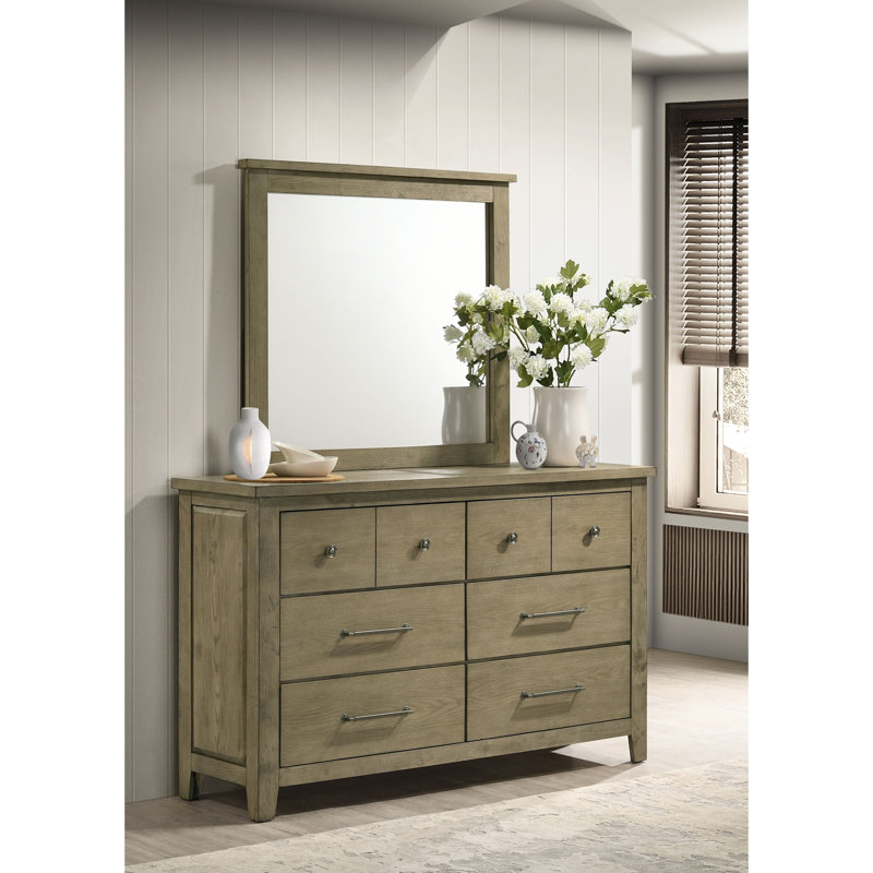 Commode 6 tiroirs en chêne avec miroir