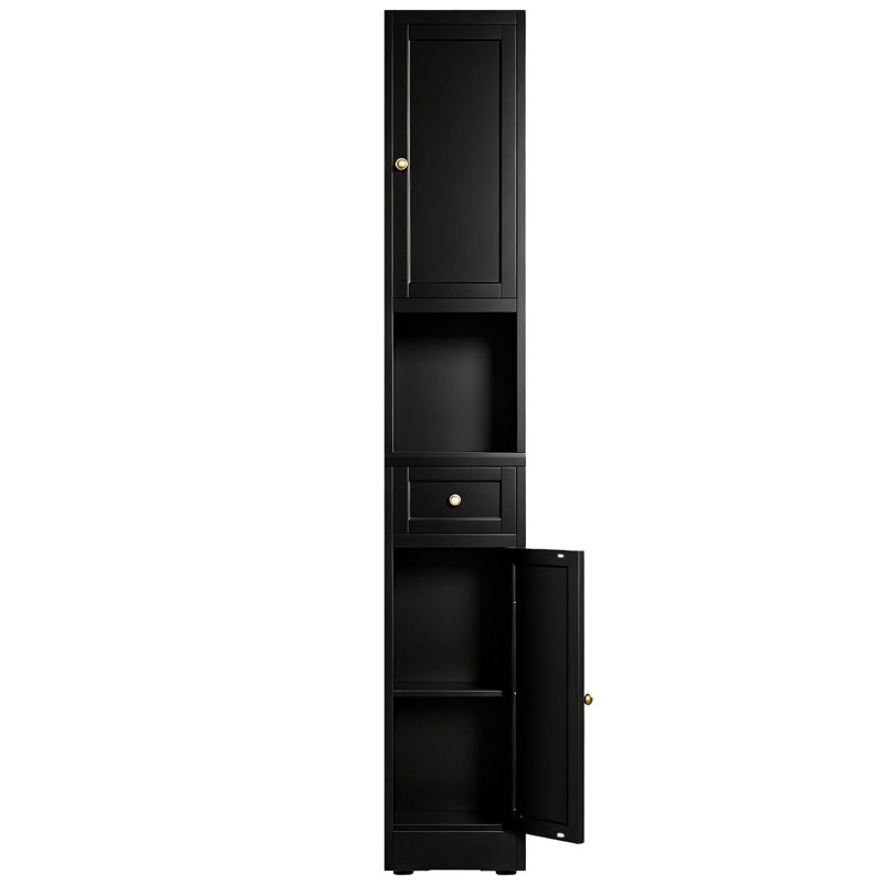 Armoire de rangement pour salle de bain de 71 pouces de hauteur, armoire étroite en métal à 5 niveaux avec 2 portes et tablettes réglables, armoire autoportante pour économiser de l'espace dans la cuisine, la salle de lavage, le garde-manger, noir