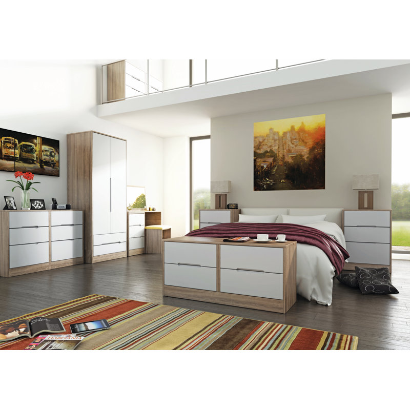 Fully Assembled Vernon 3 Drawer Bedside Table, Kashmir Matt/Darkolino Oak