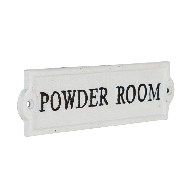 Cast Iron Powder Room Door Sign, White/Black Text