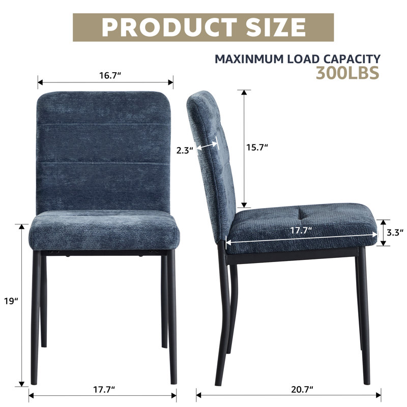Chaise de salle à manger moderne avec pieds en métal, Bleu