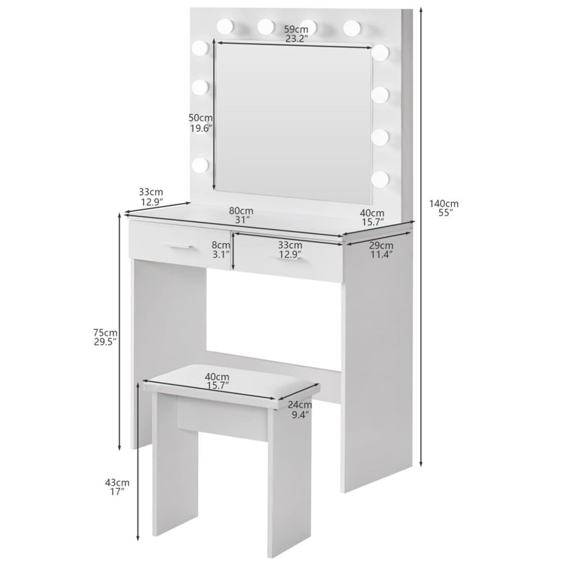 Lubelihle Dressing Table with Mirror, White
