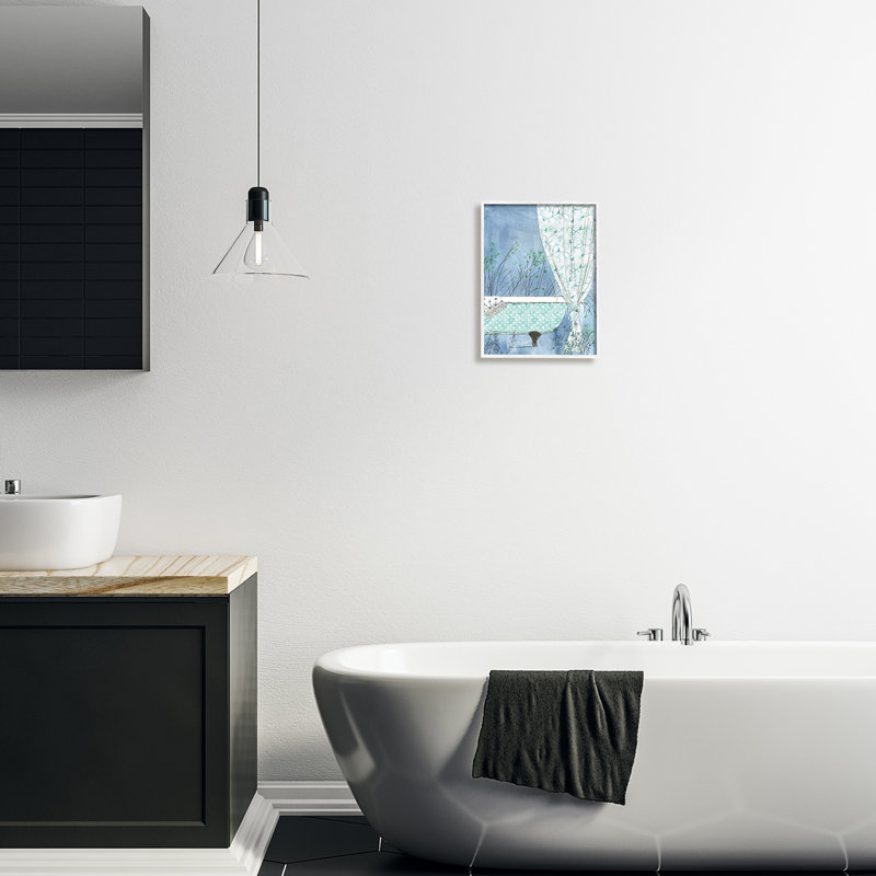 Ensemble de rideau de baignoire délicat à griffes pour salle de bain, L 11 po x H 14 po, Giclée encadrée blanc bord de mer