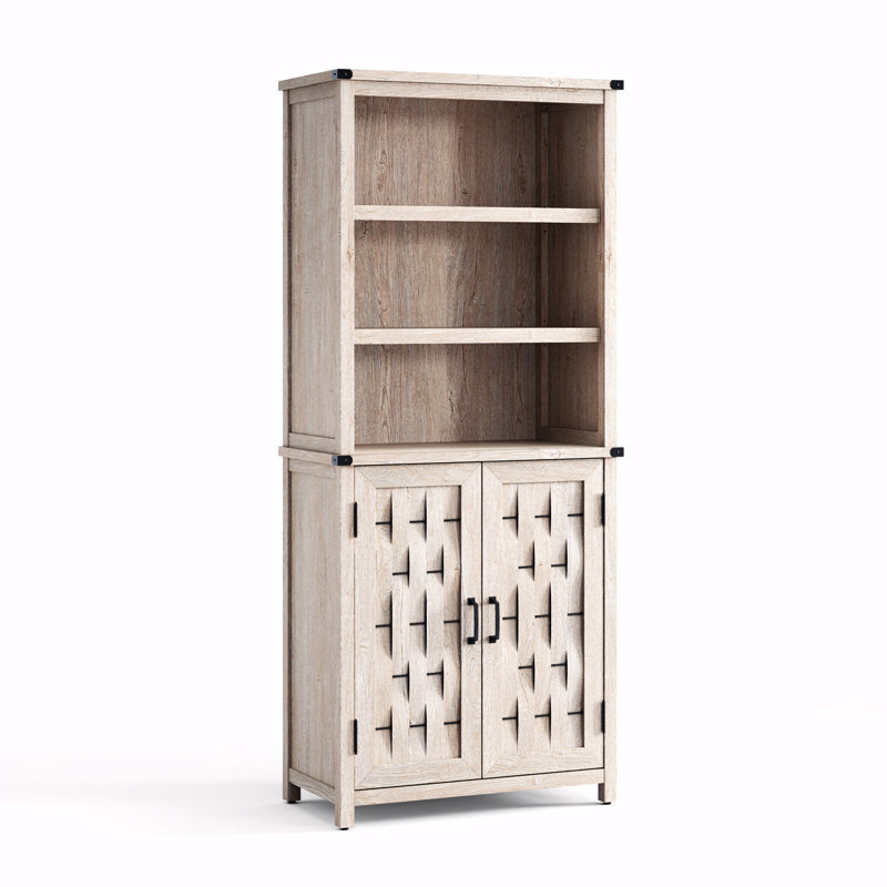 Armoire de rangement 72 po avec portes en bois et tablettes réglables Farmhouse, Gris