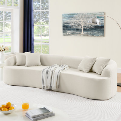 Canapé modulaire incurvé Compress Beige en laine d'agneau, minimaliste moderne, sans assemblage, confort pour chambre à coucher