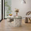 Round Glass Top Coffee Table Abstract Faux Stone Base Centre Table 100x100cm