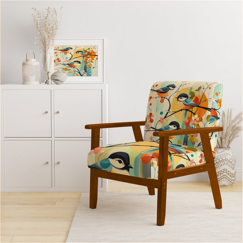 Chaise d'appoint Bird Bird, Accoudoirs carrés bruns