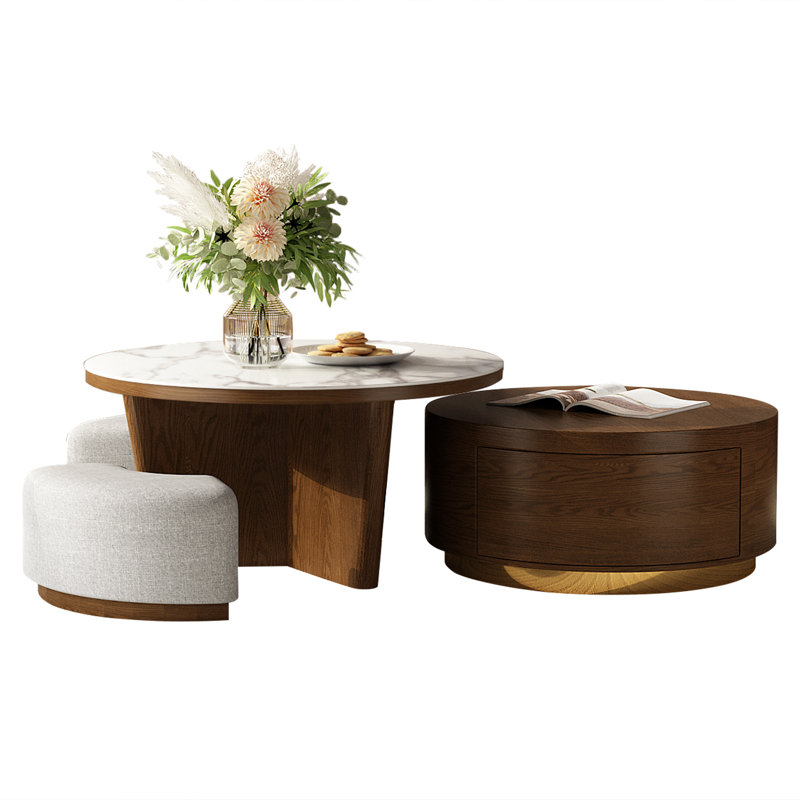 Extendable Pedestal Coffee Table with Storage