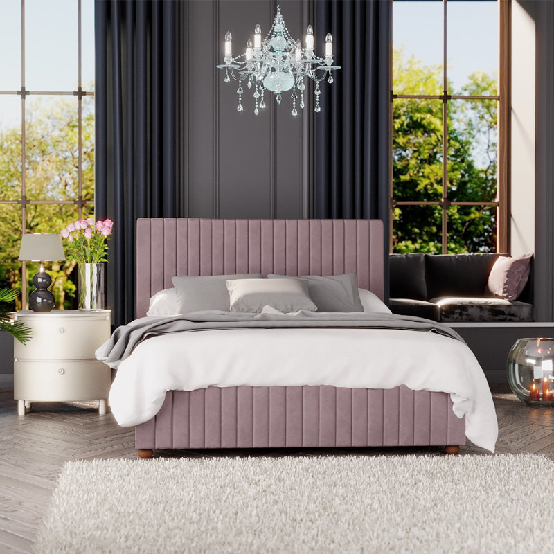 Upholstered Ottoman Bed, Blush, Double (4'6)