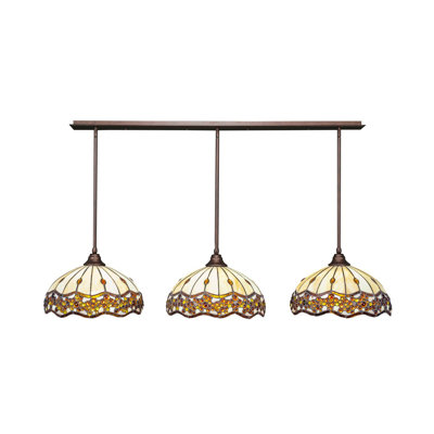 Luminaire suspendu suspendu 3 lumières à tige linéaire avec verre romain 16 po