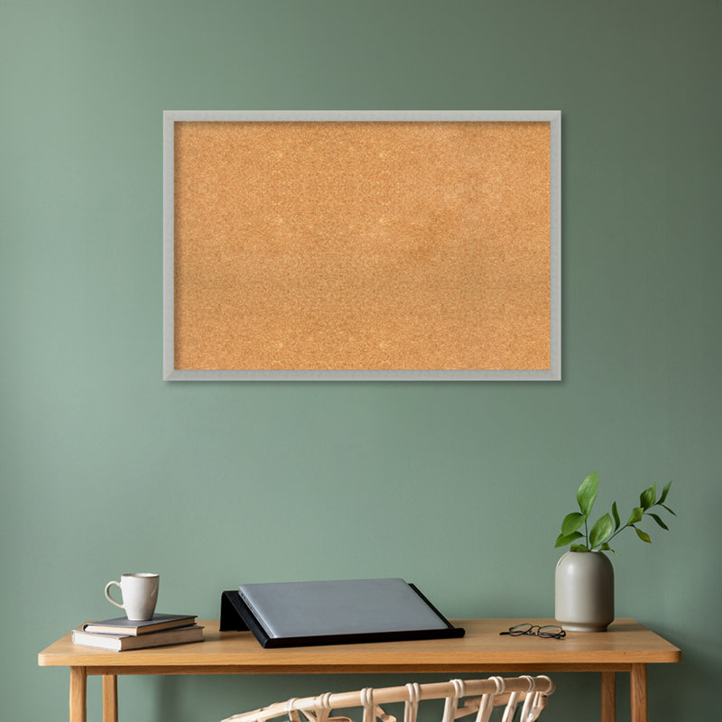 Tableau en liège naturel, cadre en bois à feuille d'argent - babillard, tableau d'organisation, tableau d'affichage