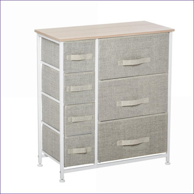 Tour de rangement en tissu à 7 tiroirs avec structure en métal, gris clair | Contemporain | Chambre à coucher