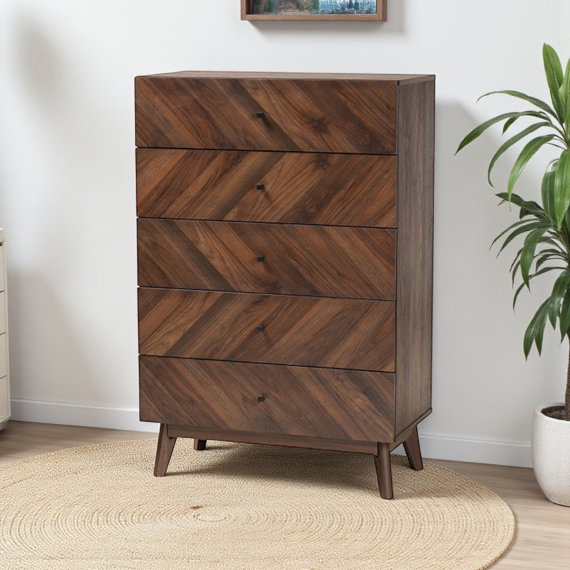 Commode 5 tiroirs en bois manufacturé brun Meisha