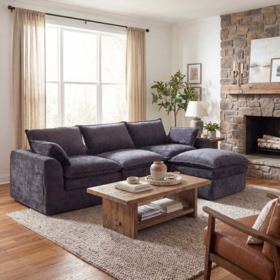 Compressed Modular Sectional Sofa with Chaise and Ottoman, Oversized Deep Seat Upholstered Couch for Living Room