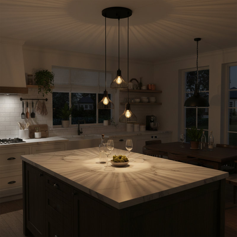 Luminaire suspendu réglable en grappe à 3 lumières Karsyn, Noir