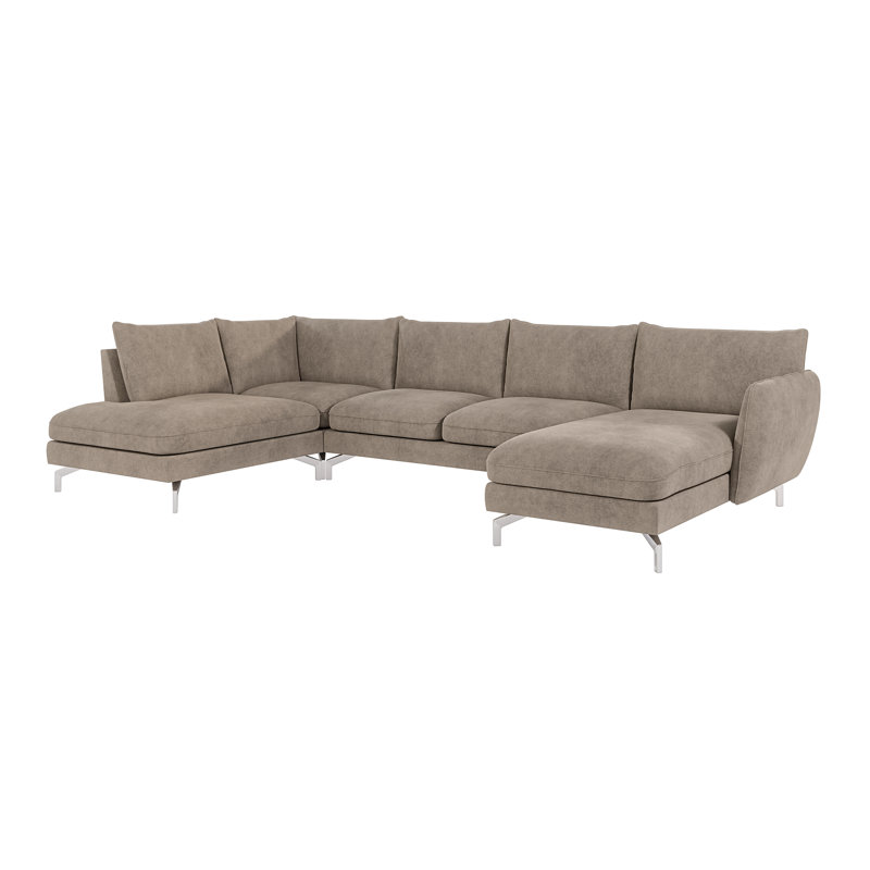 Modern U-Shape Kimo Corner Sofa with Silver Metal Legs, Dark Beige, Right Hand Facing