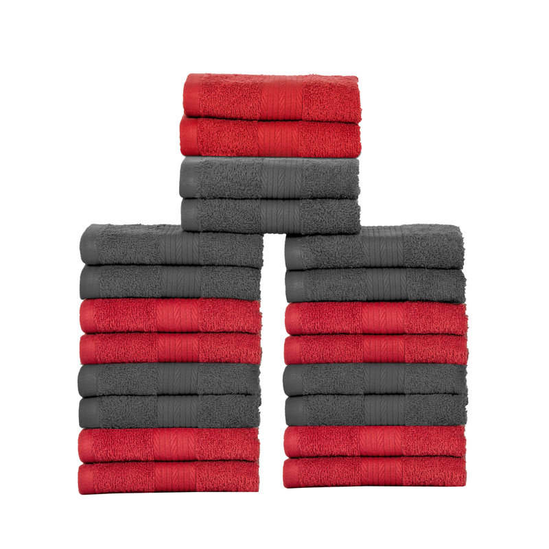 Wash Cloths 100% Cotton 600 GSM Soft Absorbent, Quick Drying, Gray/Red