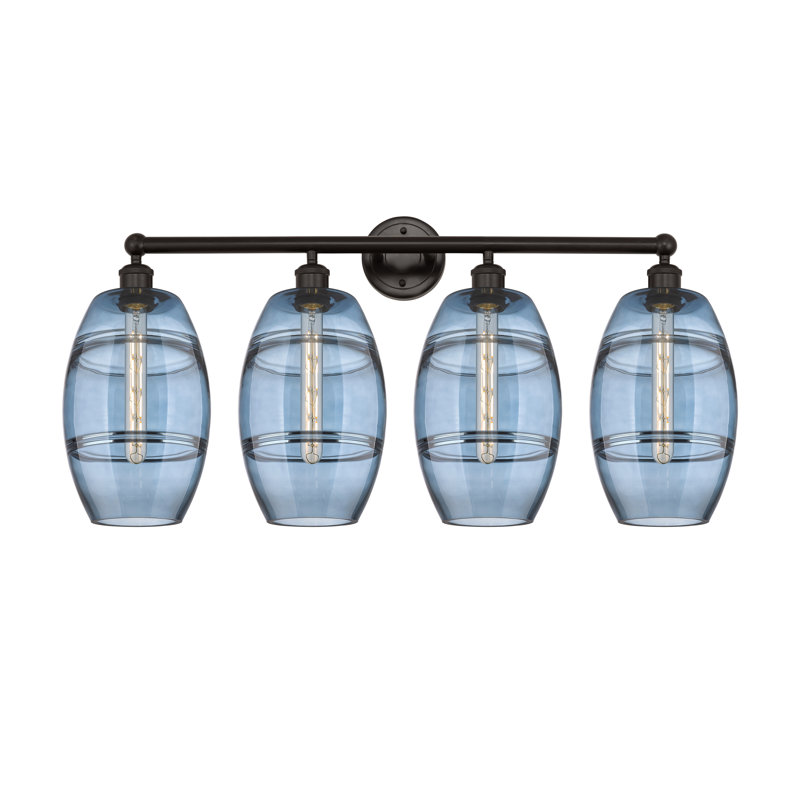 Éclairage pour meuble-lavabo à 4 lumières à intensité variable Dundrod, Bleu princesse, Bronze huilé