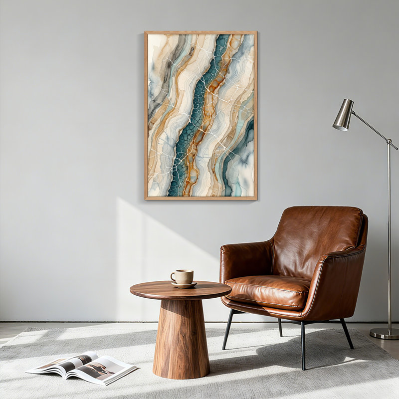 Ensemble de 1 tableau sur toile à motif de marbre, H 24 po x l 18 po, Naturel