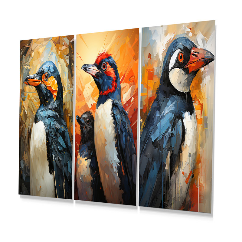 Curious Penguins Snowy Wonders - Penguin Metal Prints Set Of 3, 28" H x 36" W