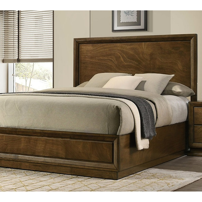 Cadre de lit grand format en bois d'hévéa massif, lit à panneau en noyer 1pc avec haute teneur en plaqué et placage, installation de chambre à coucher transitionnelle