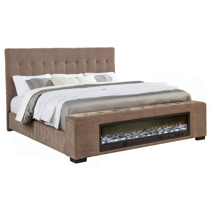 Crombie Brown Upholstered Eastern King Audio Flame Visualizer Bed